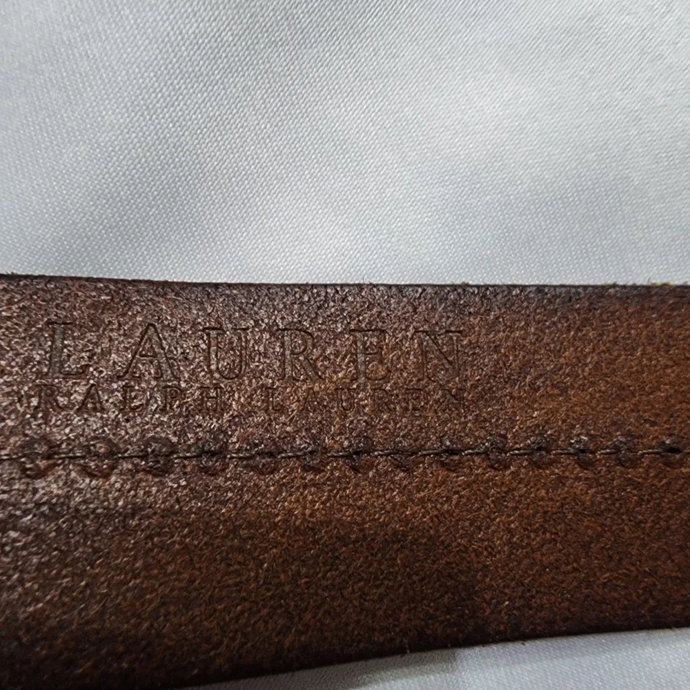 Lauren Ralph Lauren Brown Leather Belt Brass Buckle Cognac RL Logo Mens 34